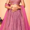 Purple Chinon Embroidered Umbrella Lehenga Party Wear -ZariGrace Shop purple chinon embroidered umbrella lehenga ghsacw9843 l