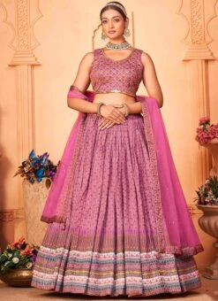 Purple Chinon Embroidered Umbrella Lehenga Party Wear -ZariGrace Shop purple chinon embroidered umbrella lehenga ghsacw9843 u