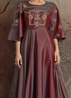 Purple Embroidered Abaya Style Anarkali Suit Party Wear