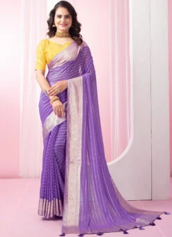 Purple Faux Georgette Saree After Six Wear -ZariGrace Shop purple faux georgette saree sasacw9133 u