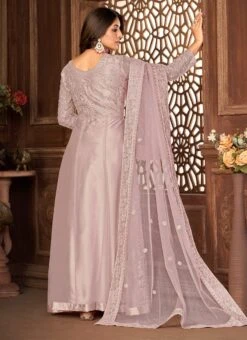 Purple Floor Length Net Fabric Anarkali With Embroidery Work Party Wear -ZariGrace Shop purple floor length net fabric anarkali with embroidery work slsdi8398pr b