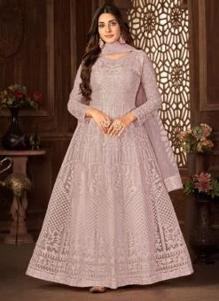 Purple Floor Length Net Fabric Anarkali With Embroidery Work Party Wear -ZariGrace Shop purple floor length net fabric anarkali with embroidery work slsdi8398pr u