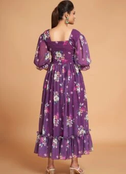 Purple Georgette Digital Print Fit And Flare Dress After Six Wear -ZariGrace Shop purple georgette digital print fit and flare dress drsacw9021 b