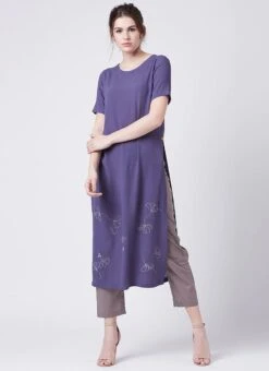 Purple Georgette Kurta Straight Pant Set Work Wear -ZariGrace Shop purple georgette kurta straight pant set krsdvcsvts03 u