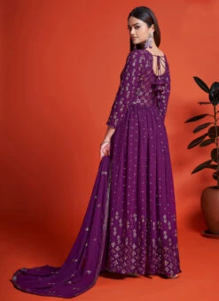 Purple Georgette Sequins Embroidered Anarkali Gown Party Wear -ZariGrace Shop purple georgette sequins embroidered anarkali gown bgwsir6504 b