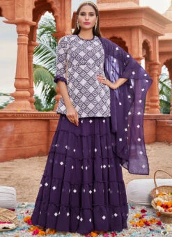 Purple Georgettte Embroidered A Line Lehenga Festive Wear -ZariGrace Shop purple georgettte embroidered a line lehenga ghska43441110 u