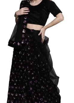 Purple N Black Velvet Sequins A Line Lehenga Festive Wear