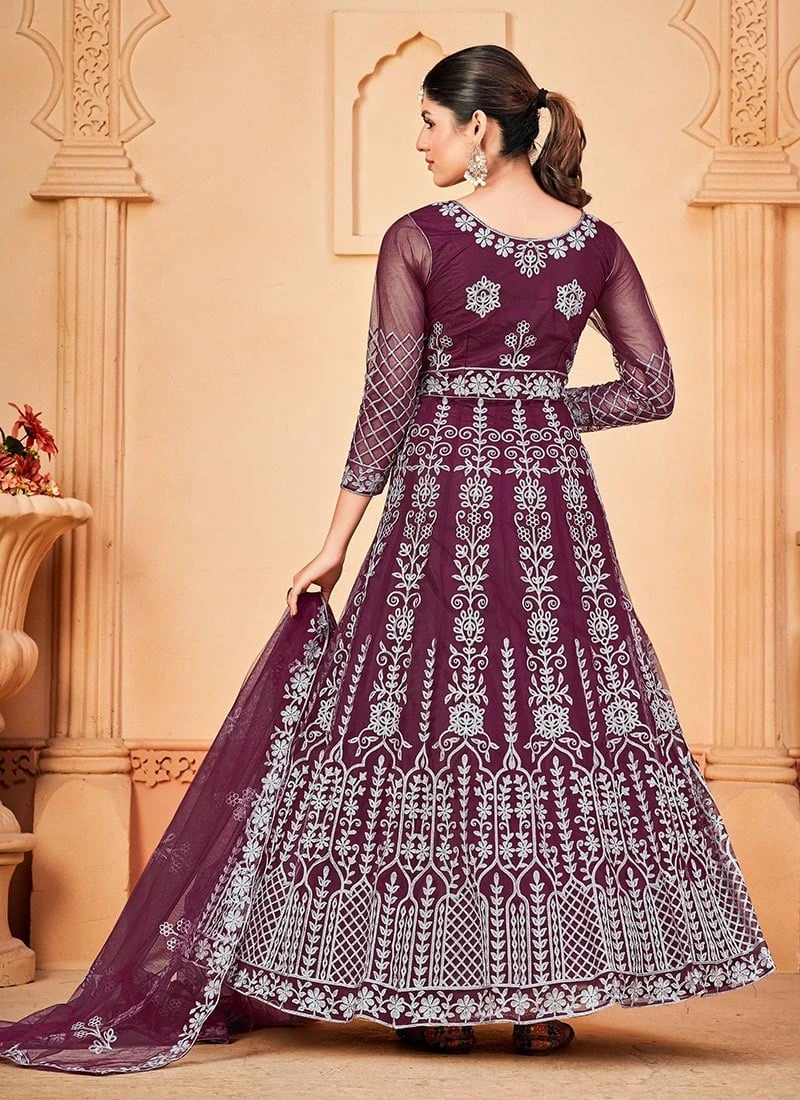 Purple Net Embroidered Anarkali Suit Party Wear 6 Purple Net Embroidered Anarkali Suit Party Wear - Image 4