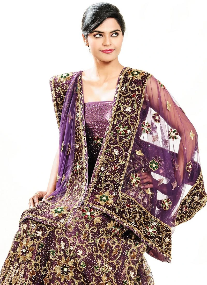 Purple Net Hand Work A Line Lehenga Wedding Wear 6 Purple Net Hand Work A Line Lehenga Wedding Wear - Image 4