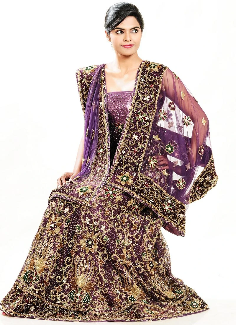 Purple Net Hand Work A Line Lehenga Wedding Wear 5 Purple Net Hand Work A Line Lehenga Wedding Wear - Image 3