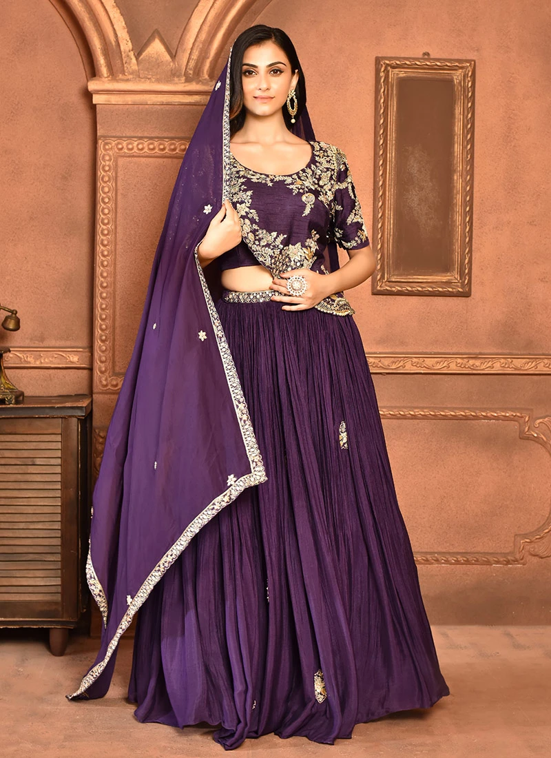 Purple Pure Silk Hand Work A Line Lehenga Party Wear 5 Purple Pure Silk Hand Work A Line Lehenga Party Wear - Image 3