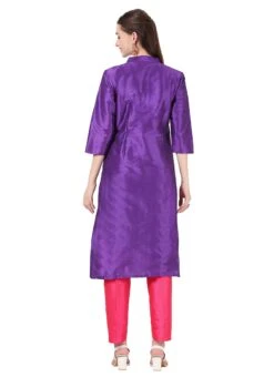 Purple Raw Silk Embroidery Work Kurta Straight Pant Set Party Wear -ZariGrace Shop purple raw silk embroidery work kurta straight pant set krskinf9900519 b