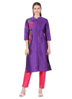 Purple Raw Silk Embroidery Work Kurta Straight Pant Set Party Wear -ZariGrace Shop purple raw silk embroidery work kurta straight pant set krskinf9900519 u