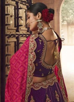 Purple Banarasi Silk Embroidered Umbrella Lehenga Wedding Wear -ZariGrace Shop purple rayon embroidered umbrella lehenga ghska4646102 b