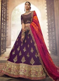 Purple Banarasi Silk Embroidered Umbrella Lehenga Wedding Wear -ZariGrace Shop purple rayon embroidered umbrella lehenga ghska4646102 u
