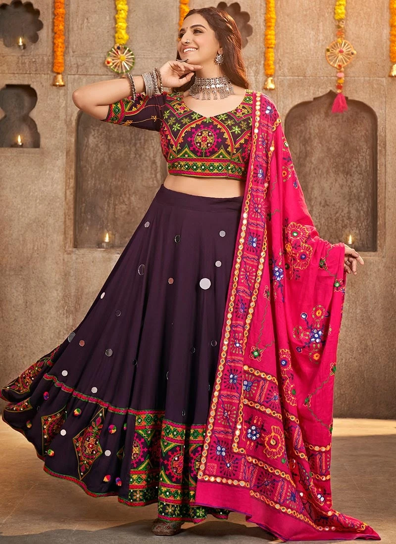 Purple Viscose Rayon Kutch And Mirror Work Chaniya Choli Festive Wear 5 Purple Viscose Rayon Kutch And Mirror Work Chaniya Choli Festive Wear - Image 3