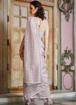 Purplish White Net Embroidered Hand Work Saree Party Wear -ZariGrace Shop purplish white net embroidered hand work saree sakss14627 b