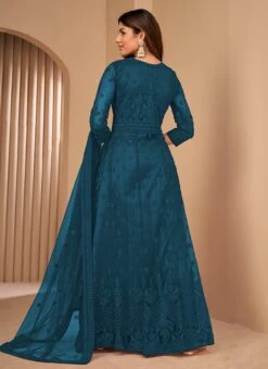 Rama Blue Anarkali Suit Net Embroidery Work Party Wear -ZariGrace Shop rama blue anarkali suit net embroidery work slsdi118ra b