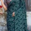 Rama Green Chinon Bandhini Printed Work Saree Festive Wear