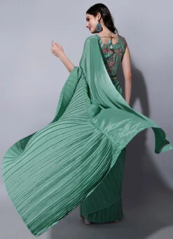 Rama Green Chinon Crush Saree Party Wear -ZariGrace Shop rama green chinon crush saree sasacw1376 b