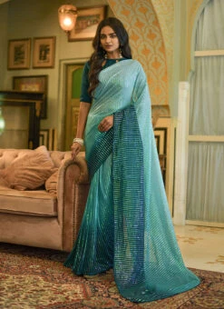 Rama Green Georgette Sequins Embroidery Saree Party Wear -ZariGrace Shop rama green georgette sequins embroidery saree sasacu7588 u
