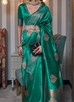 Rama Green Handloom Cotton Weaving Work Saree Festive Wear