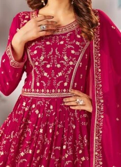 Rani Pink Faux Georgette Embroidered Anarkali Suit Party Wear