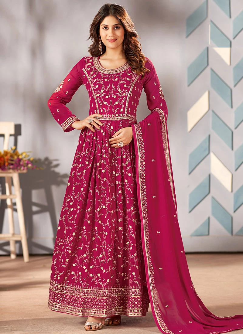 Rani Pink Faux Georgette Embroidered Anarkali Suit Party Wear 5 Rani Pink Faux Georgette Embroidered Anarkali Suit Party Wear - Image 3
