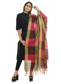 Rani Pink Handloom Cotton Weaving Work Dupatta Work Wear -ZariGrace Shop rani pink handloom cotton weaving work dupatta dpdmimfd069 u