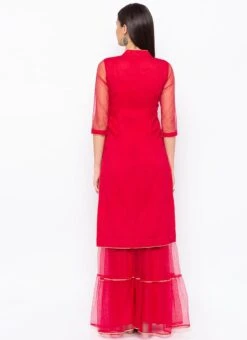 Rani Pink Net Embroidered Kurta Sharara Set After Six Wear -ZariGrace Shop rani pink net embroidered kurta sharara set krsmnc2124ks b