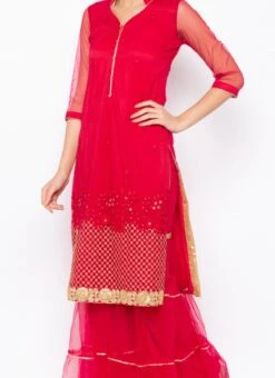 Rani Pink Net Embroidered Kurta Sharara Set After Six Wear