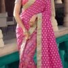 Rani Pink Viscose Chanderi Silk Embroiderey N Zari Work Half N Half Saree Party Wear