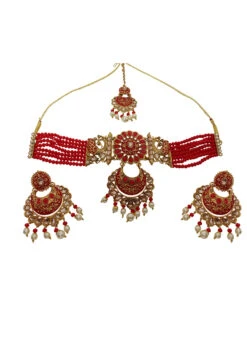 Red Alloy Choker Set With Earrings N Mangtika Party Wear 7 Red Alloy Choker Set With Earrings N Mangtika Party Wear -ZariGrace Shop red alloy choker set with earrings n mangtika jysmvd10895 b