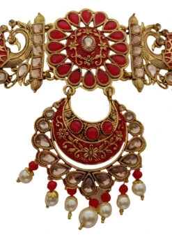 Red Alloy Choker Set With Earrings N Mangtika Party Wear