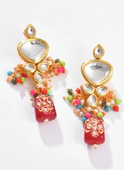 Red Alloy Kundan Danglers Party Wear -ZariGrace Shop red alloy kundan danglers ermni225 b