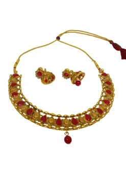 Red Alloy Necklace Set With Earrings Party Wear -ZariGrace Shop red alloy necklace set with earrings jysmvd10879 b
