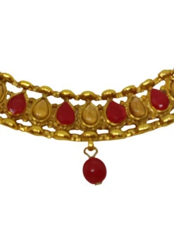 Red Alloy Necklace Set With Earrings Party Wear