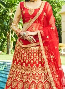 Red Art Silk A Line Lehenga Wedding Wear