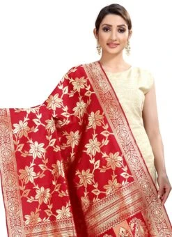 Red Art Silk Benarasi Dupatta Party Wear -ZariGrace Shop red art silk benarasi dupatta dusli102red b