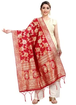 Red Art Silk Benarasi Dupatta Party Wear -ZariGrace Shop red art silk benarasi dupatta dusli102red u