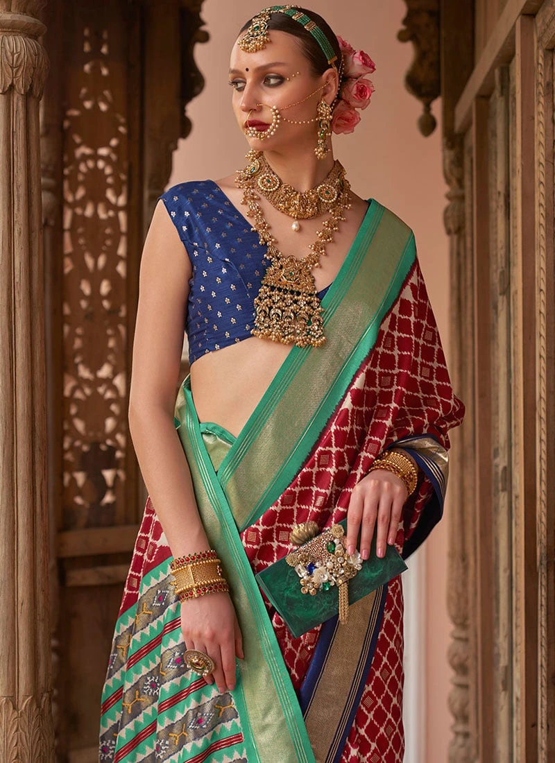 Red Art Silk Patola Sari Festive Wear 6 Red Art Silk Patola Sari Festive Wear - Image 4