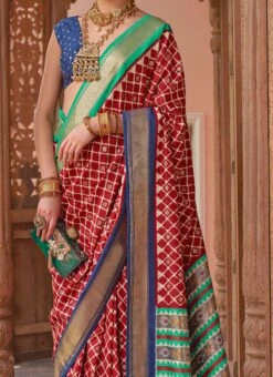 Red Art Silk Patola Sari Festive Wear