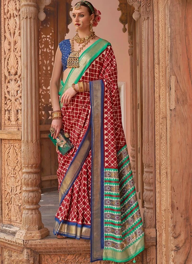 Red Art Silk Patola Sari Festive Wear 5 Red Art Silk Patola Sari Festive Wear - Image 3