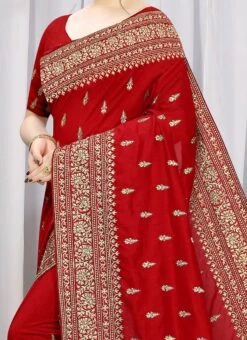 Red Art Silk Saree Party Wear