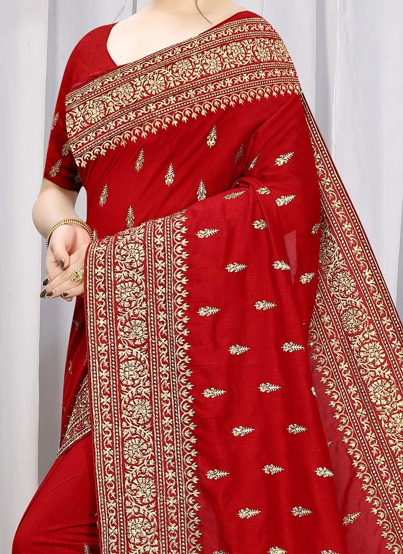 Red Art Silk Saree Party Wear 3 Red Art Silk Saree Party Wear