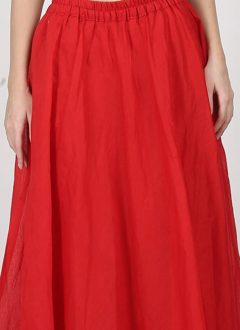 Red Art Silk Skirt Work Wear 3 Red Art Silk Skirt Work Wear
