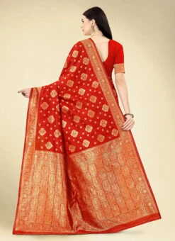 Red Banarasi Silk Woven Work Saree Festive Wear -ZariGrace Shop red banarasi silk woven work saree sasacw5782 b