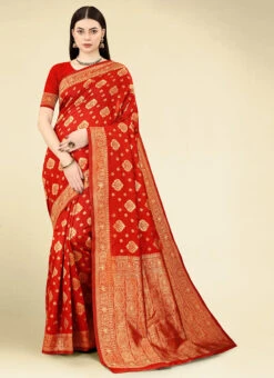 Red Banarasi Silk Woven Work Saree Festive Wear -ZariGrace Shop red banarasi silk woven work saree sasacw5782 u