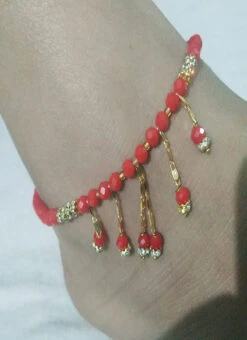 Red Beads Designer Anklets Festive Wear -ZariGrace Shop red beads designer anklets ftjdmf003 b