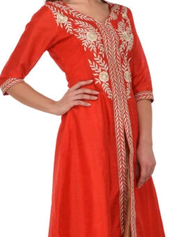 Red Bhagalpuri Art Silk Umbrella Lehenga Party Wear